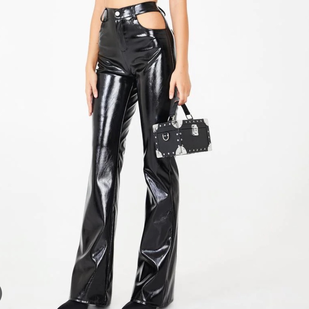 I AM GIA cut out black leather perri pants size medium